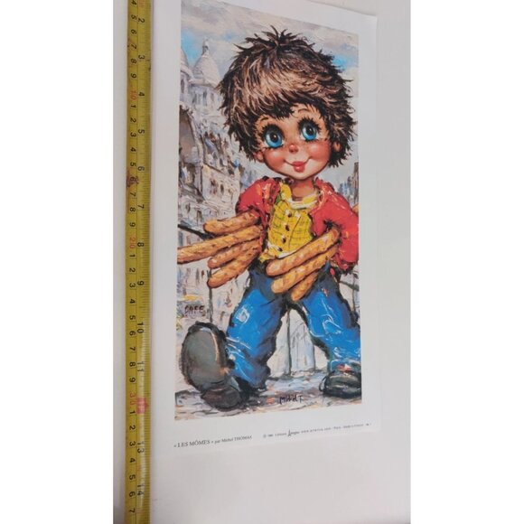 Vtg Retro 80s French Mid Century Big Eyed Paris Boy Girl Art Print Michel Thomas - Picture 15 of 16